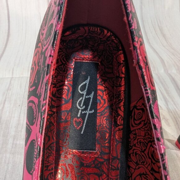JustFab Women's Pink-Black Skull Peep Toe Heels Size 41 - Picture 4 of 11